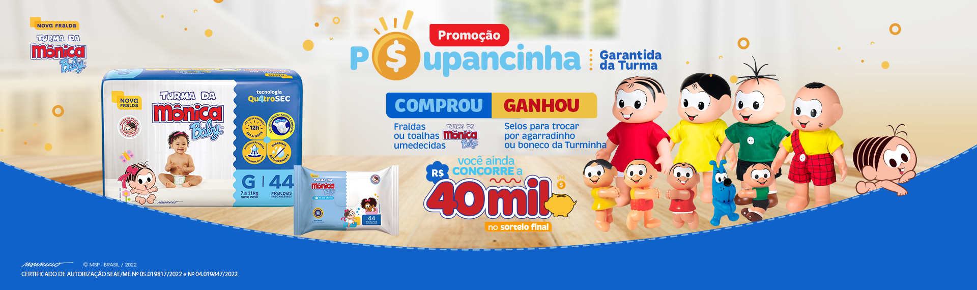 Fraldas Turma da Mônica Baby lança Promoção que entregará brindes e sorteará R$40 mil para garantir a “poupancinha” do bebê